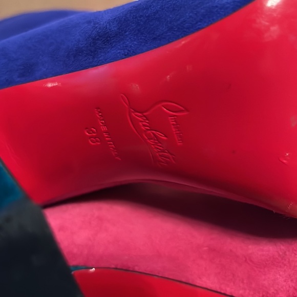 Louboutin Botty Doubke 100 veau velours azulejo 38 Barbie boots - Picture 8 of 11